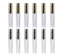 5ml Tubo Labial Vacío 12 Piezas Ligero, en Plástico para Viaje | Cuerpo Transparente, Tapa Galvanizada Redonda, para Brillo y Líquido Tintado, Tonos Plata o Dorado