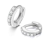 5mm Pendientes de Aro Pequeños Huggy para Cartílago, 925 Plata de Ley con Cz de Circonita Cúbica, Cierre con Bisagra, Huggie, Mini, Pequeños, Helix Frontal, Cartílago