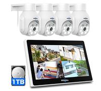 【5MP + 10 Canales】 Hiseeu Kit de Cámara de Vigilancia Exterior,5MP Cámara de Seguridad, 1TB Disco Duro NVR Sistema de Videovigilancia con 10" Monitor, 4X Camaras Vigilancia,Visión Nocturna