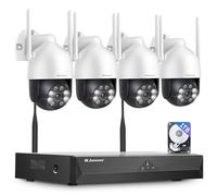 【5MP+360°PTZ】 Jennov Kit Cámaras de Vigilancia, 10CH 5MP NVR y 4X 5MP Cámara PTZ WiFi con Visión Nocturna en Color, Audio Bidireccional, Grabación 24/7, Detección de Personas, Seguimiento Automático