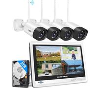 【5MP+3TB】Hiseeu 5MP Kit Camaras de Vigilancia WiFi,Sistema Cámara de Seguridad Inalámbrica con 12'' de Monitor LCD,4X5MP Cámara Seguridad IP,Detección de Movimiento,Vision Nocturna,Audio Bidireccional