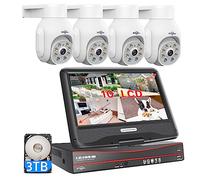 【5MP+ PTZ】 Hiseeu Kit Cámara de Vigilancia PoE,4X 5MP PoE Cámara de Seguridad Exterior, 10" Monitor 8CH NVR con 3TB HDD,30M de visión Nocturna en Color, Registro 24/7
