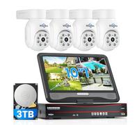 【5MP+ PTZ】 Hiseeu Kit Cámara de Vigilancia PoE,4X 5MP PoE Cámara de Seguridad Exterior, 10" Monitor 8CH NVR con 3TB HDD,30M de visión Nocturna en Color, Registro 24/7