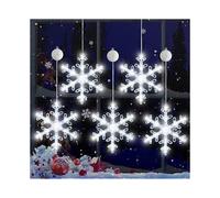 5Pack Christmas Window Lights Decorations with Timer,Battery Powered Christmas Hanging White Lighted Snowflake Shaped LED Sucker for Xmas Tree Firepla