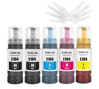 5Paquete Regenerado E104 Botellas de Tinta 4500 Página Negro 7500 Página CMY Para ET-2710 ET-2711 ET-2712 ET-2714 ET-2715 ET-2720 ET-2721 ET-2726 ET-4700 ET-2810 ET-2815 ET-2820 ET-2821 ET-2825