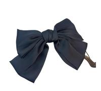 5pc Big Hair Bow Ties Clips Satin Two Layer Butterfly For Women Bowknot Hairpins Trendy Girls Accessories Barrettes(Black)