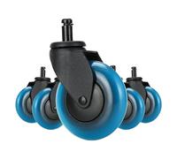 5PCS Blue Polyurethane Office Chair Caster Wheels,3inches Swivel Rubber Soft Furniture Safe Rollers For