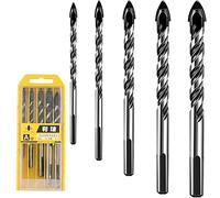 5Pcs Brocas con Punta Juego de Brocas Set de Brocas para Azulejos con Punta de Carburo de Tungsteno para Diferentes Materiales, como Cemento, Cerámica, Vidrio, Plástico, Madera 5, 6, 8, 10 y 12 mm