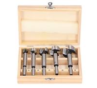 5Pcs Forstner Drill Bit Set, Woodworking Drill Bit with Serrated Teeth, 15mm 20mm 25mm 30mm 35mm Hole Drilling Tool Kit in Pine Storage Box for Softwood Hardwood Plastic