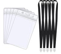 5Pcs Funda de Tarjetacon Cordón de Cuello, Impermeable Transparente Titular de la Insigni,Porta Credencial para Office Emplyoee, Exposición, Reunión de Negocios, Estudiantes de La Escuela y Eventos