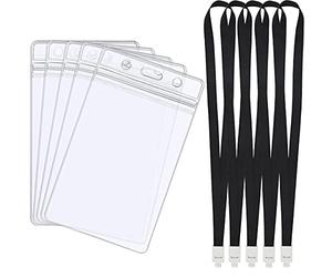 5Pcs Funda de Tarjetacon Cordón de Cuello, Impermeable Transparente Titular de la Insigni,Porta Credencial para Office Emplyoee, Exposición, Reunión de Negocios, Estudiantes de La Escuela y Eventos