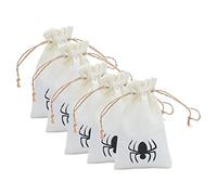 5Pcs Halloween Drawstring Gift Bag, Reusable Treat Flax Bags with Drawstrings, Halloween Witch Pumpkin Candy Storage Bag Party Supplies White