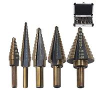5pcs High Speed Steel Cobalt Step Drill Bits Multiple Hole 50 Sizes High Speed Steel Drill Bits Cone Drill Hole Cutter Bit(5pcs with Box)