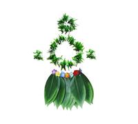 5pcs Hula Skirt Hawaiian Costume Set with Green Leaves Necklace Bracelets Headband Luau Party Favors for Beach Luau Party Supplies(Adults)