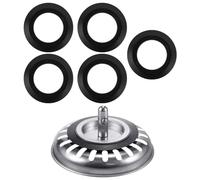 5Pcs Junta Goma Fregadero de Cocina 54mm, Junta Tapon Valvula Lavabo, Labios Junta Universal Desague Fregadero de Cocina, Fregadero Junta de Repuesto Accesorios, Interno 32 mm (Negro)