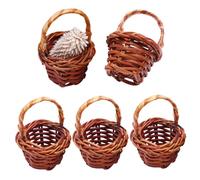 5pcs Mini Canasta con Mango simulación de ratán DIO Canasta de muñecas miniadas Mini canastas para Dulces de Picnic Accesorios de Huevo de Huevo