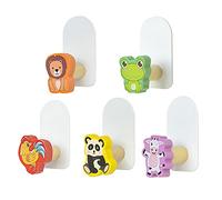 5Pcs Perchero Infantil para Pared de Madera, Animales Colgador Pared Madera Percha Pared Infantil Niños Colgador de Ropa Funcional, Autoadhesivo Percheros Pared Decorar la Habitación para Niño y Niña
