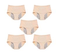 5Pcs Reusable Incontinence Underwear for Women, High Waisted Leak Resistant Briefs for Heavy Flow Full Coverage Protective (Beige,8XL)