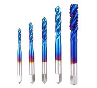 5Pcs Screw Thread Spiral Tap Set, High Speed Steel Tapping Drill Bit with M3 M4 M5 M6 M8 Sizes, Blue Coated Thread Tapper for Machine Tools and Hand Tapping Applications
