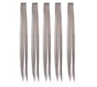 5pcs Straight Hair Clip Extensions | 21.65inch Bright Color Synthetic Hairpieces for Cosplay/Parties/Daily Use | Cuttable & Easy - to - Manage | High Temperature Tolerant (Gray)