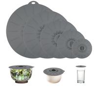 5PCS Tapas Silicona Reutilizable Sin BPA Tapas de Silicona Efecto de Succión Impermeable y Resistente al Calor Buena Estanqueidad al Aire, para Cuencos, Ollas, Platos, Tazas, Horno, Frigorífico (Gris)