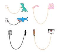 5pcs Telephone Birdcage Animal Pin Backpack Women Lapel Cartoon Brooch Bonnet Dangle Chain Brooches Paint Alloy (Iron) Decorate