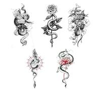 5PCS Wolf Lion Waterproof Temporary Tattoo Sticker Tiger Rose Flower Dragon Snake Skull Animal Body Art Arm Fake Tatoo Men Women(5Ppcs A)