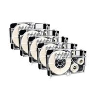 5PK/10PK XR 12WE Reemplazo de cinta de etiquetas de 12 mm en negro sobre blanco para el número de pieza XR-12WE XR12WE Compatible con los modelos de impresoras de etiquetas KL-60(Black on Clear)