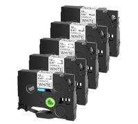 5PK Cinta laminada de identificación flexible negra sobre blanca de 12 mm FX231 compatible con impresoras de etiquetas PT-1010B