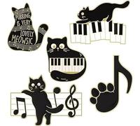 5PS gatos tocando piano esmalte Pins Kitty Paw Black Cat Broches Pines de Solapa Dibujos Animados Animados Joyas Regalo para Niños Amigos amantes de la música, Metal