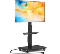 5Rcom Soporte de TV móvil con ruedas para televisores planos curvos de 32 a 55 pulgadas, soporte giratorio con base de madera, altura ajustable con una estantería, VESA máx. 400x400 mm hasta 35 kg