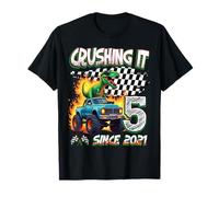 5th Birthday Monster Truck Dinosaur Crushing It Since 2021 Camiseta
