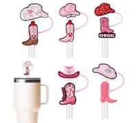 5uds Cubiertas de Pajitas de Vaquera Rosa para Stanley Cup de 30 oz y 40 oz, Botas y Sombreros de Vaquera Adornos de Pajitas Reutilizables Accesorios Regalos para Mujeres