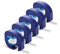 5X Cintas Fimax 91221 Compatibles para Dymo LetraTag Label Tape, 12mm x 4m Cinta Etiquetadora Negra sobre Plástico Blanco, para Dymo LetraTag LT-100H LT-100T XR 200B XM
