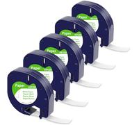5x compatible con Dymo Letratag Cintas Papel Etiquetas Recambios, 12mm x 4m Paper Etiquetas 91220 para LT-100H LT-100T LT-110T QX50 XR XM 2000 Plus 200B, Negro sobre Blanco