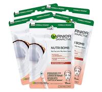 5x Garnier Skinactive Máscara de Tejido Nutri Bomb Nutritiva e Iluminadora con Leche de Coco para Pieles Secas y Apagadas - 5 Máscaras Desechables