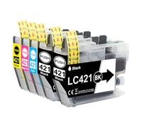 5X LC421 LC421XL Cajas de Patrones de Valor Compatibles con Brother LC421 LC421XL LC-421XL LC-421XLVAL para Brother DCP-J1050DW MFC-J1010DW DCP-J1140DW (2 Negros, 1 Cian, 1 Amarillo, 1 Magenta)