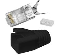 5X Lumonic 10x Enchufe de Red RJ45 Negro I con Alivio de tensión, Ayuda a la inserción y protección contra dobleces I Enchufe de crimpado para Cable LAN de Red CAT5, CAT6 y CAT7