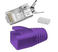 5X Lumonic 10x Enchufe de Red RJ45 Violetta I con Alivio de tensión, Ayuda a la inserción y protección contra dobleces I Enchufe de crimpado para Cable LAN de Red CAT5, CAT6 y CAT7