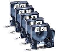 5x MarkField Compatible para Dymo D1 Cintas Transparent 12mm x 7m 45010 S0720500 Etiquetas Casete Recambios, Compatible para Dymo LabelManager 160 280 420P 400 PnP 100, Negro sobre Transparent