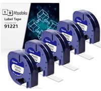 5x Msudoku LT91221 Cinta de Etiquetas Compatible Dymo 12 mm x 4 m Recambio para la Cinta de Etiquetas 91201 Letratag XR S0721660 para Dymo LT100H LT100T QX50 XR XM 200B 2000