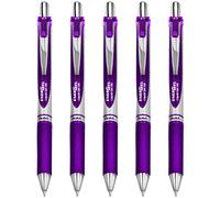 Pentel 5X BL77 Energel Retráctil Bola de Rodillo Bolígrafos. Violeta Tinta 0.7mm Metal Punta Caucho Agarre BL77-V X 5