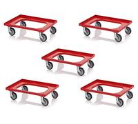 5x Transportroller rot mit Gummrädern für 60x40 Eurobehälter inkl. gratis Zollstock 5er Set