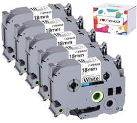 5x TZe-241 Reemplazo para Brother P-touch Cinta de Etiqueta Tze241 18mm | Tze 18 mm x 8m Laminado Negro sobre Blanco, Compatible con PT-D450VP D400 E300VP E500VP P900W PT-P950NW PTD600VP PT-P7550VP