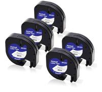 5x XemaX Cinta de Etiquetas Compatible para Letra 91201 91221 S0721610 S0721660 12mm x 4m Cinta Negro sobre Blanco Cartucho para Letra LT-100H 100T 2000 200B XR XM 80 QX-50