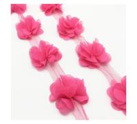 5yard 60pcs Flower Chiffon Cluster Flowers For Wedding Dress Bridal Fabric Lace Trim DIY Sewing(Red)