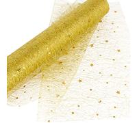 5Yardas *30cm Rollo Tul Dorado con Estrellas Organza Oro para Decoración Navidad Fiesta Manualidades Falda Malla
