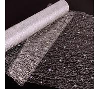 5Yardas x 30cm Rollo Tul Plateado con Estrellas Organza Plata Navideño para Decoración Navidad Fiesta Manualidades Falda Malla