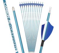 6/12Pcs Flecha de Tiro con Arco 2 Pulgadas Pluma de Pavo Flechas de Carbono Puro Spine 400-1000 Flechas de Carbono Escudo (12pcs Spine 900, BLU)