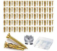 6×14mm Short Expansion Screw Set for Cabinet Hinge Repair & Stripped Thread Restoration, 30/50/100pcs Expansion Anchors, Heavy Duty Wall Anchors & Screws, Works on Tile, Stone, Concrete (50pcs)
